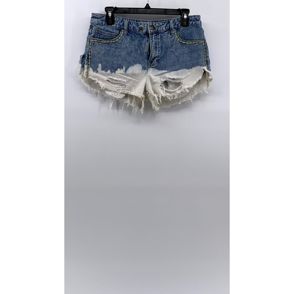 FREE PEOPLE Women's Blue-White Bleached Raw-Hem Distressed Cut-Off Shorts SZ 27