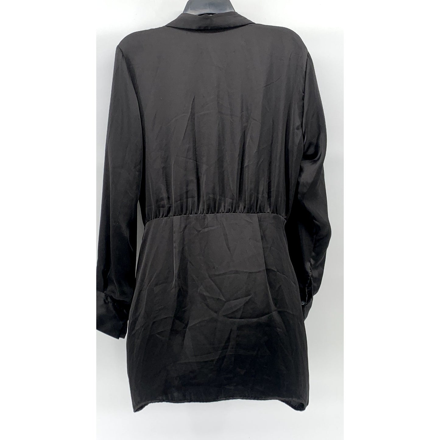 ZARA Women's Black Surplice Neck Long Sleeve Collared Side-Ruched Mini Dress SZM