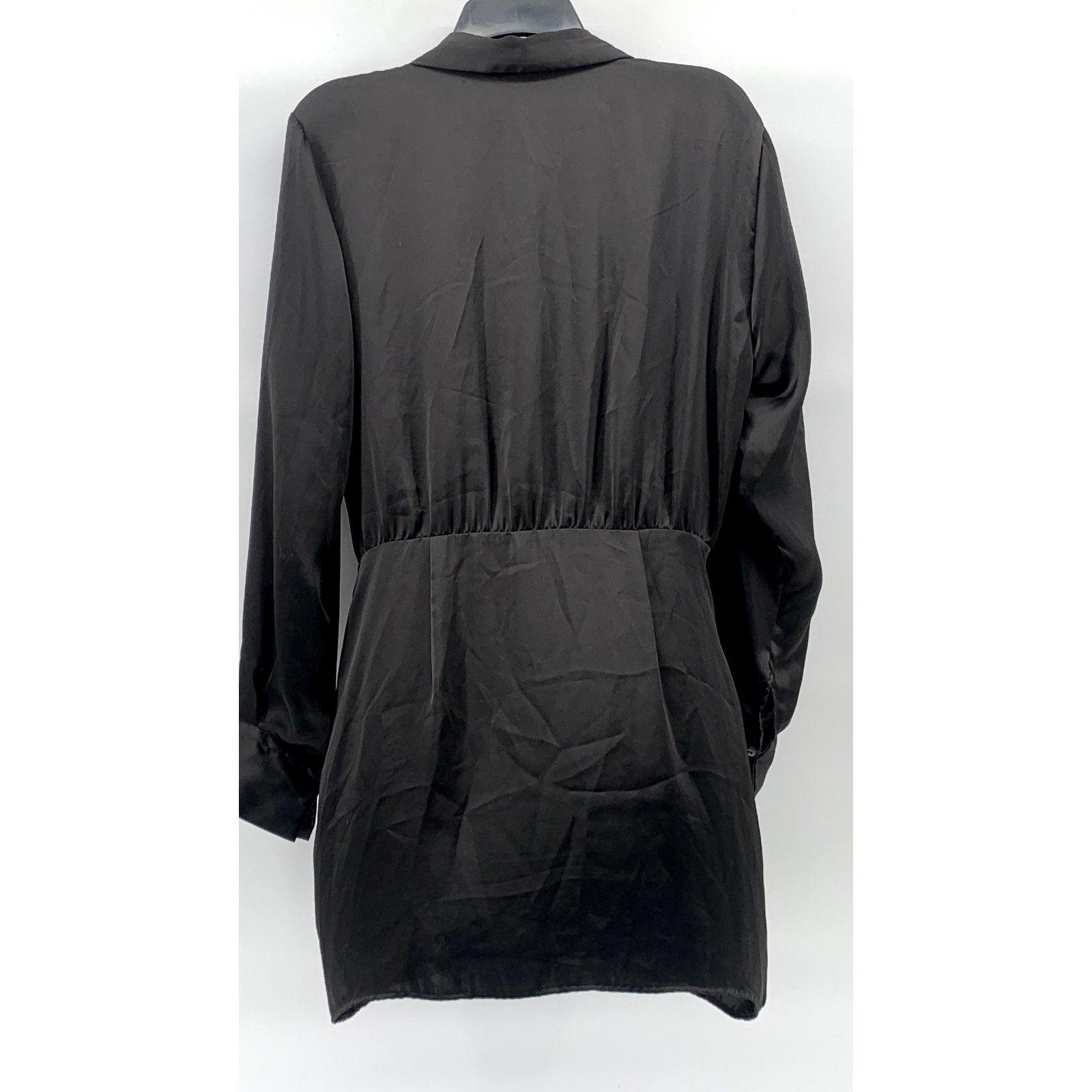 ZARA Women's Black Surplice Neck Long Sleeve Collared Side-Ruched Mini Dress SZM