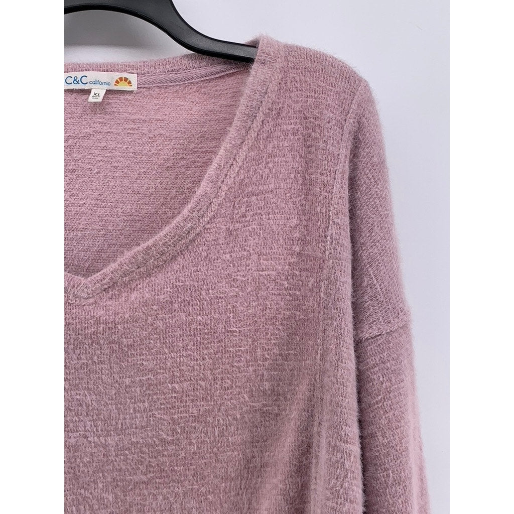 C&C CALIFORNIA Women's Pink Soft Knit V-Neck Sweater Top SZ XL