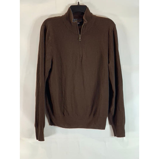 BROOKS BROTHERS Men's Brown Brookstech Merino Wool Half-Zip Pullover Sweater SZM