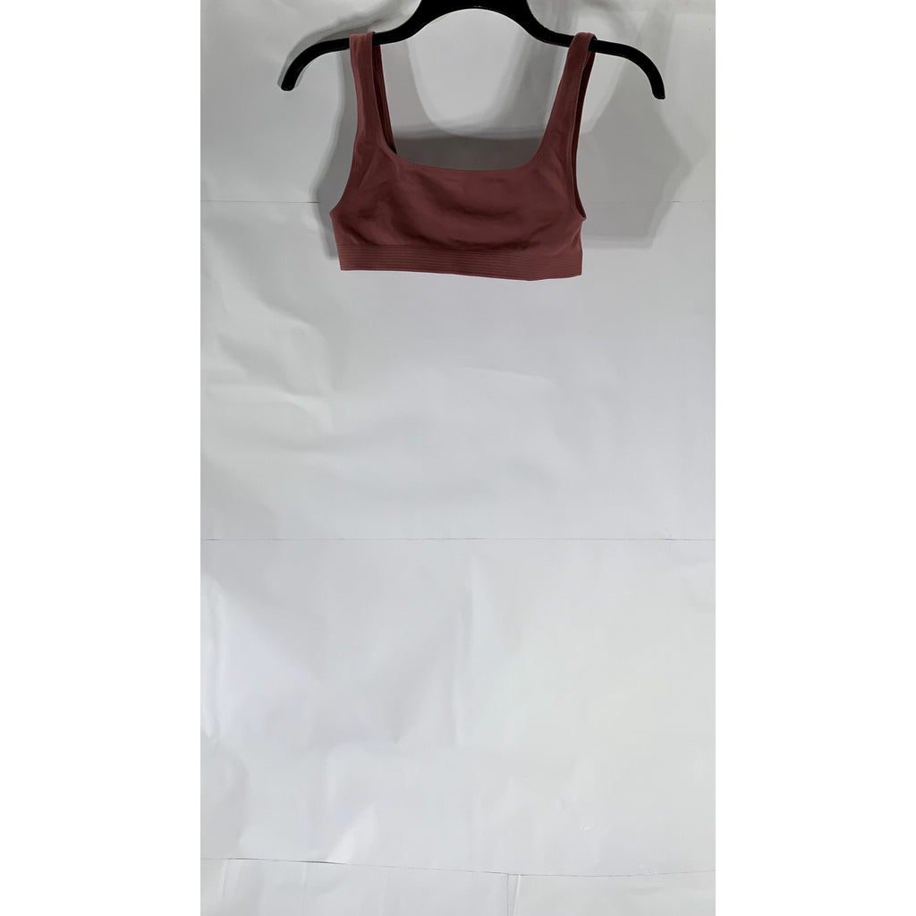 UNIQLO U Women's Pink Straight-Neck Ribbed-Hem Sport Bra SZ S