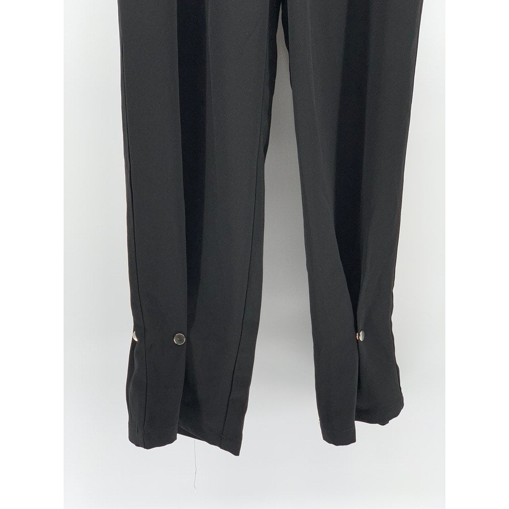 FUZZYKON Women's Black Pleated Straight-Leg Pants SZ S