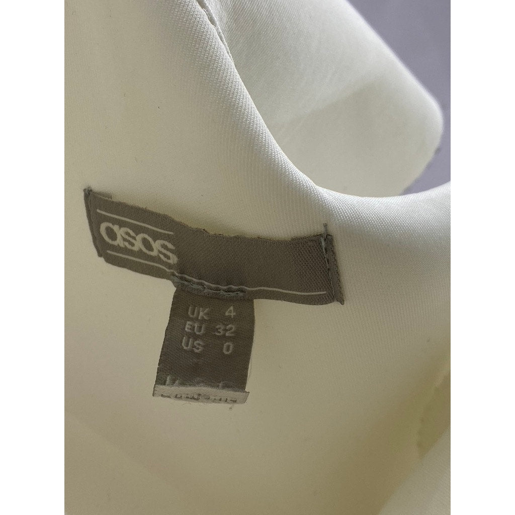 ASOS Women's White Solid One-Shoulder Ruffle A-Line Mini Dress SZ 0