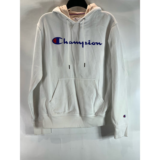 CHAMPION Authentic Athleticwear Men's White Powerblend Script Logo Hoodie SZ S