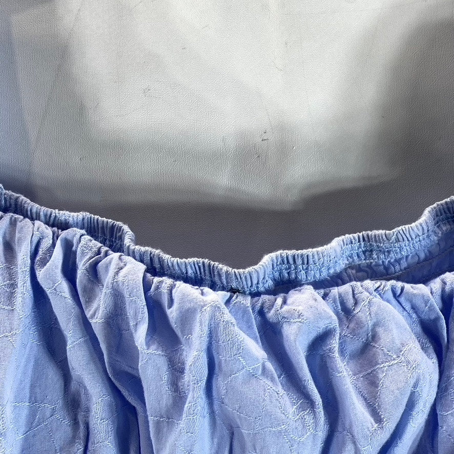 UNBRANDED Women's Light Blue Puff-Sleeve Smocked Crop Top SZ S