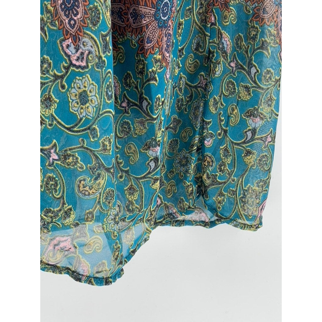 FIGUEROA & FLOWER Women's Black-Multi Print Long Sleeve Tiered Maxi Dress SZ XL