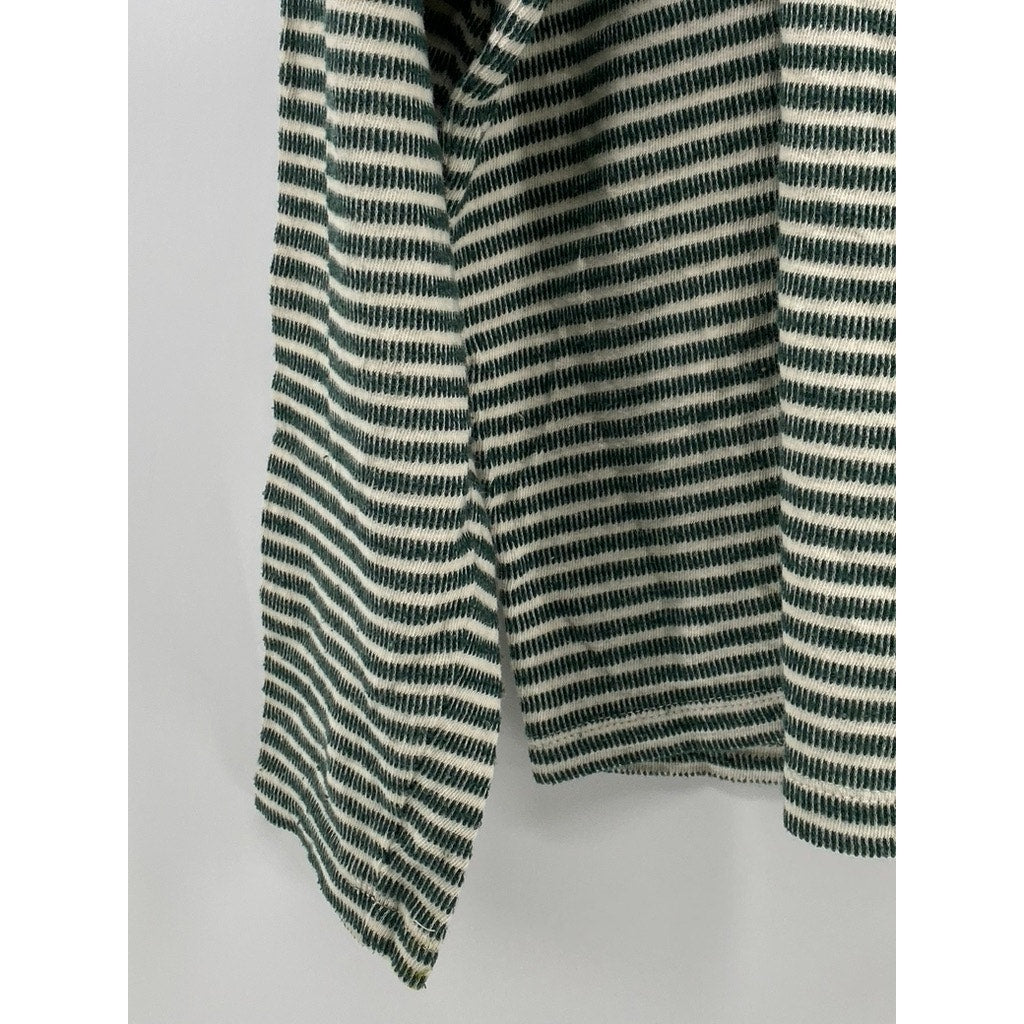 MADEWELL Women's Green-White Striped Crewneck Long Sleeve Knit Sleep Top SZ M