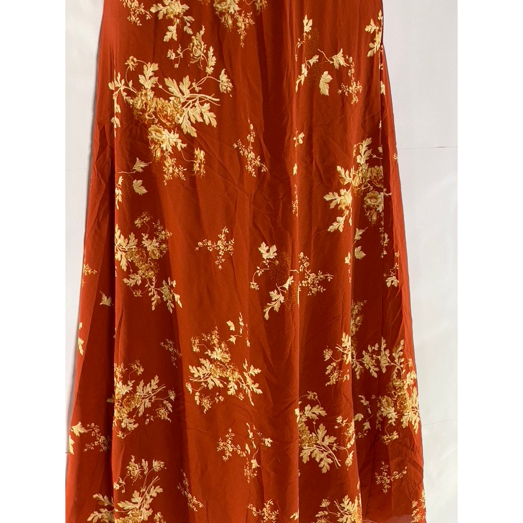 SIMPLE RETRO Women's Red Satin Floral Tall Strappy V-Neck Midi Dress SZ S
