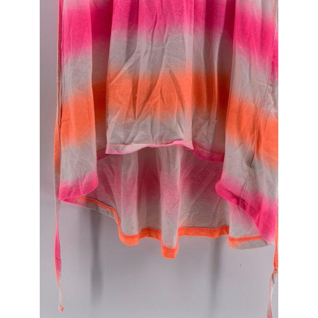 TOTAL GIRL Girls' White-Orange Striped Tie-Waist Tank Dress SZ S(7-8)