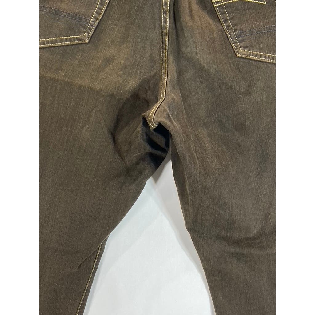 AGAVE DENIM Men's Brown NO. 7 Waterman Relaxed-Fit Straight-Leg Jeans SZ 36X30