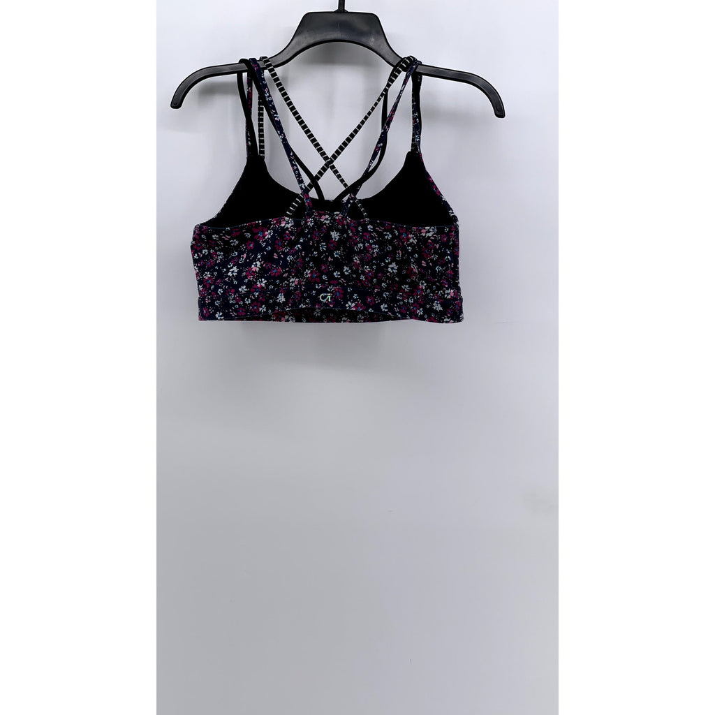 GAP FIT Women's Navy Daisy Floral Print Cross Strap Sports Bra SZ L