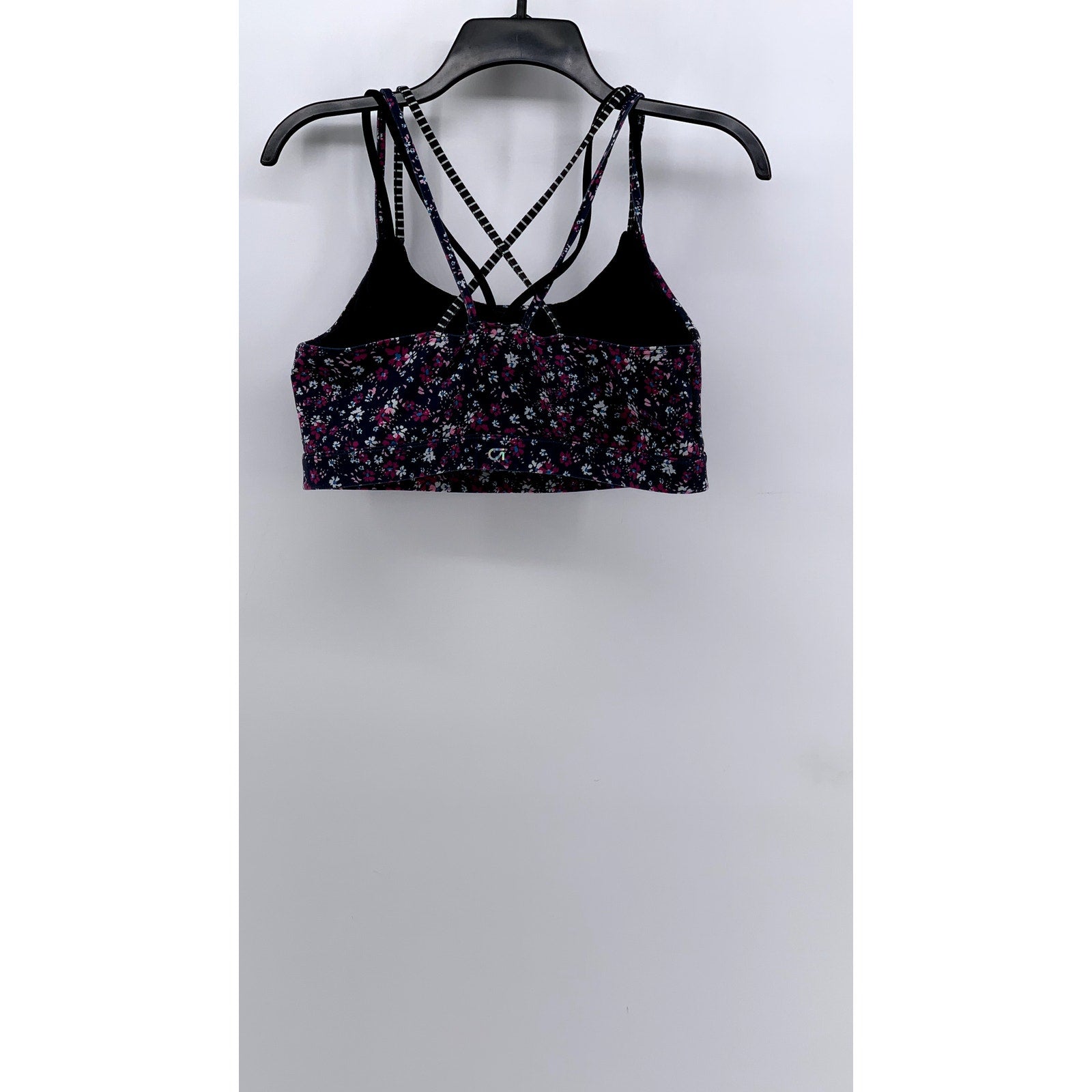 GAP FIT Women's Navy Daisy Floral Print Cross Strap Sports Bra SZ L