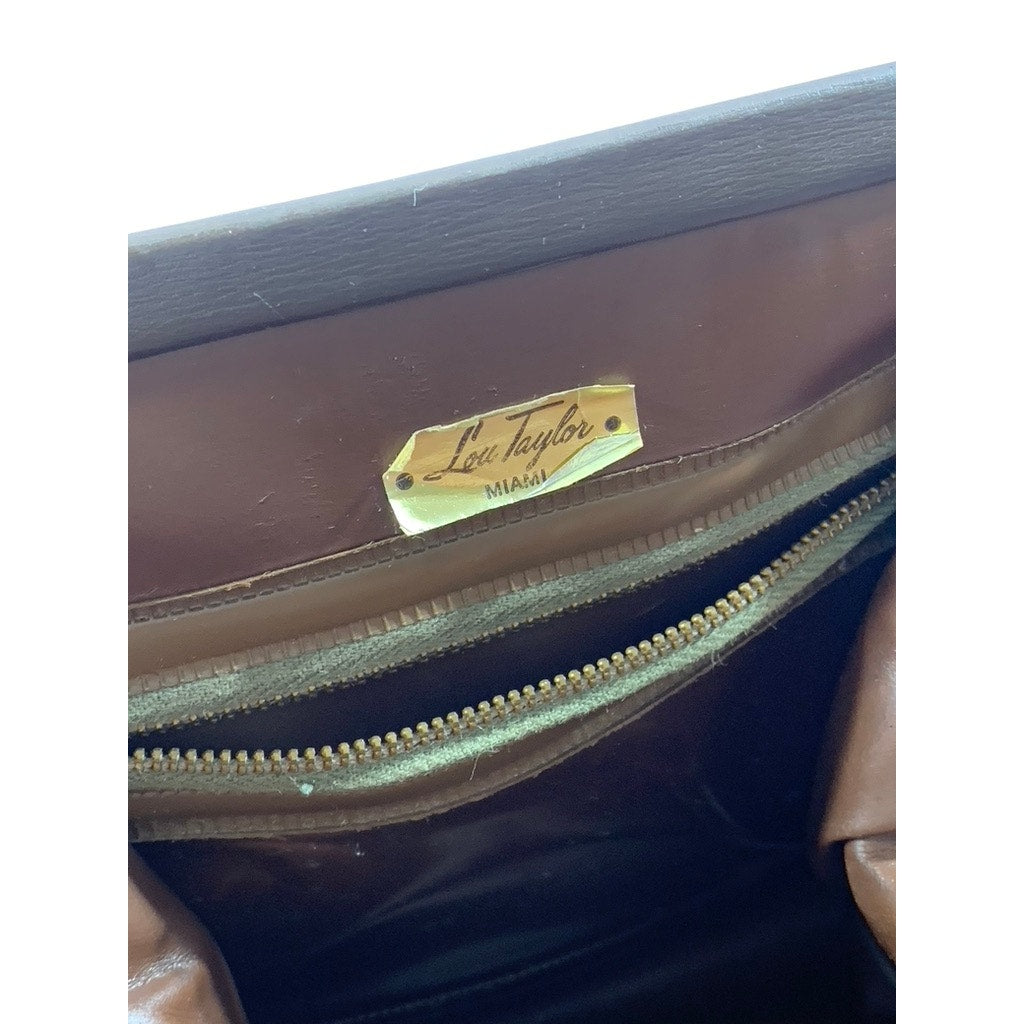 LOU TAYLOR MIAMI Women's Dark Brown Vintage 60's Faux Leather Handbag