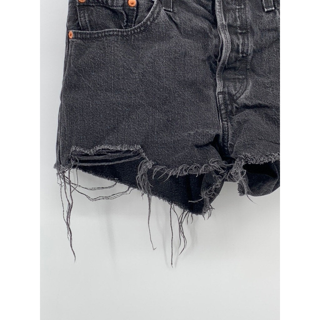 LEVI'S Women's Black Denim Distressed 501 Shorts SZ 26