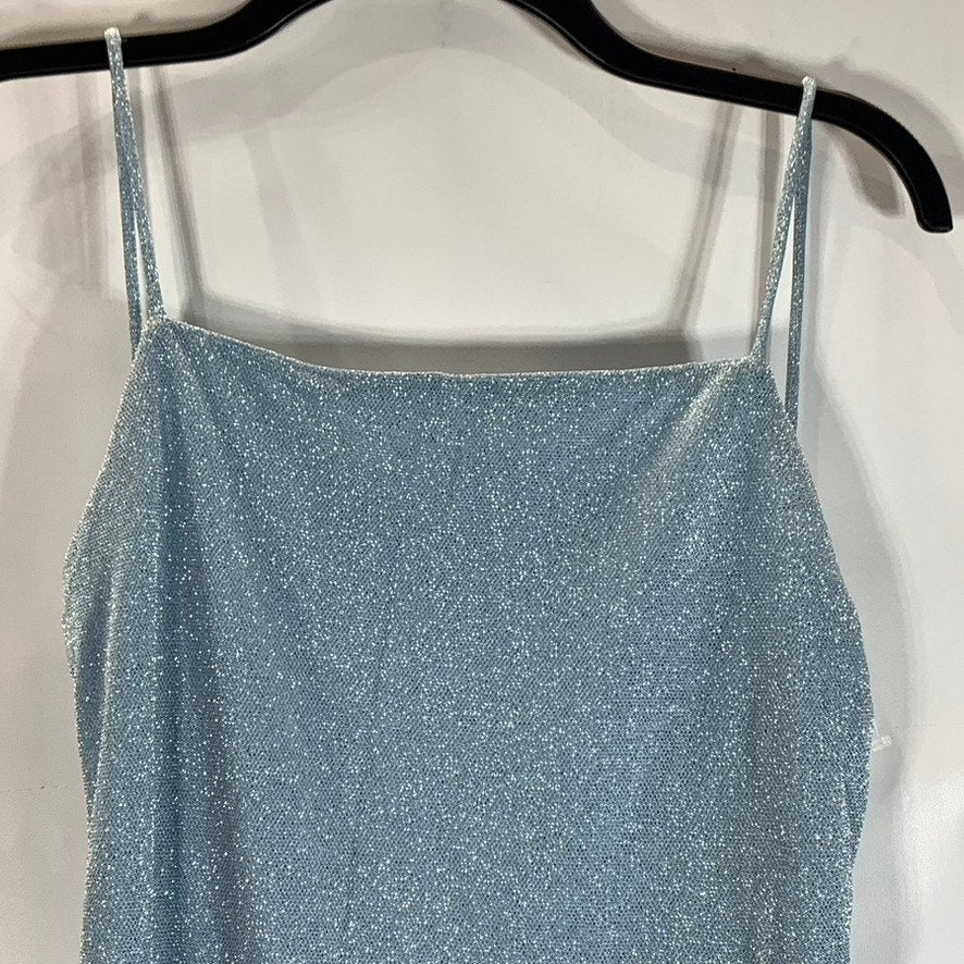 HUGO BUSCATI COLLECTION Women's Blue Shimmer Vintage Spaghetti Strap Dress SZ M