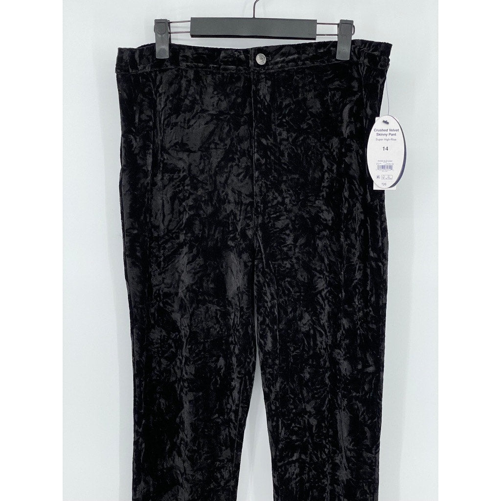 SCOOP Women’s Black Crushed Velvet Super High-Rise Skinny Pant SZ 14