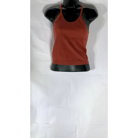 ODODOS Women's Bar Red Ribbed Scoop-Neck Seamless Long Cropped Tank Top SZ M/L