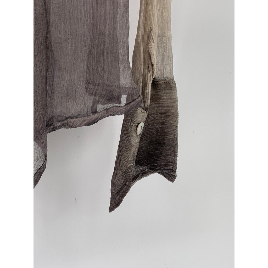 NIGEL PRESTON & KNIGHT Women’s Tan-Black Button-Up Long Sleeve Sheer Top SZ L