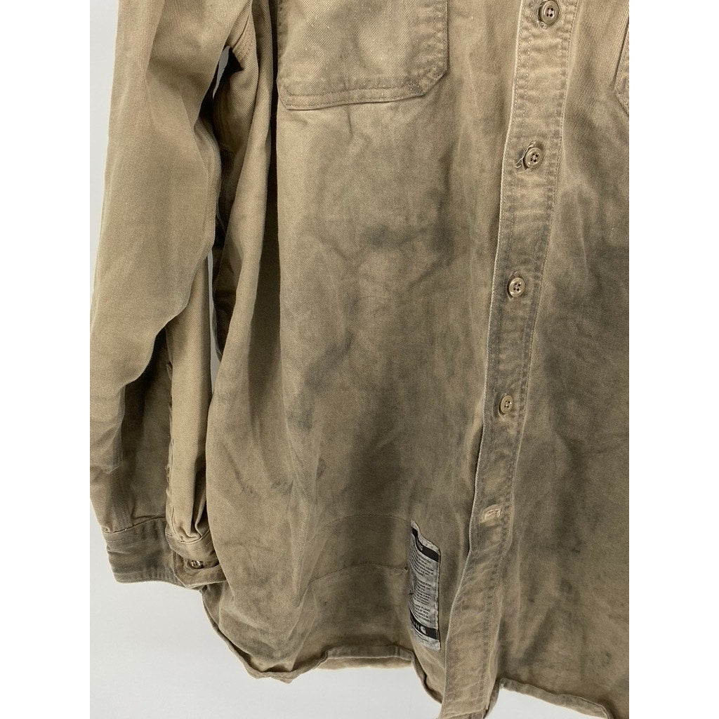 CARHARTT Men's Tan Distressed FR Regular Fit Twill Button-Up Shirt SZ 2XL