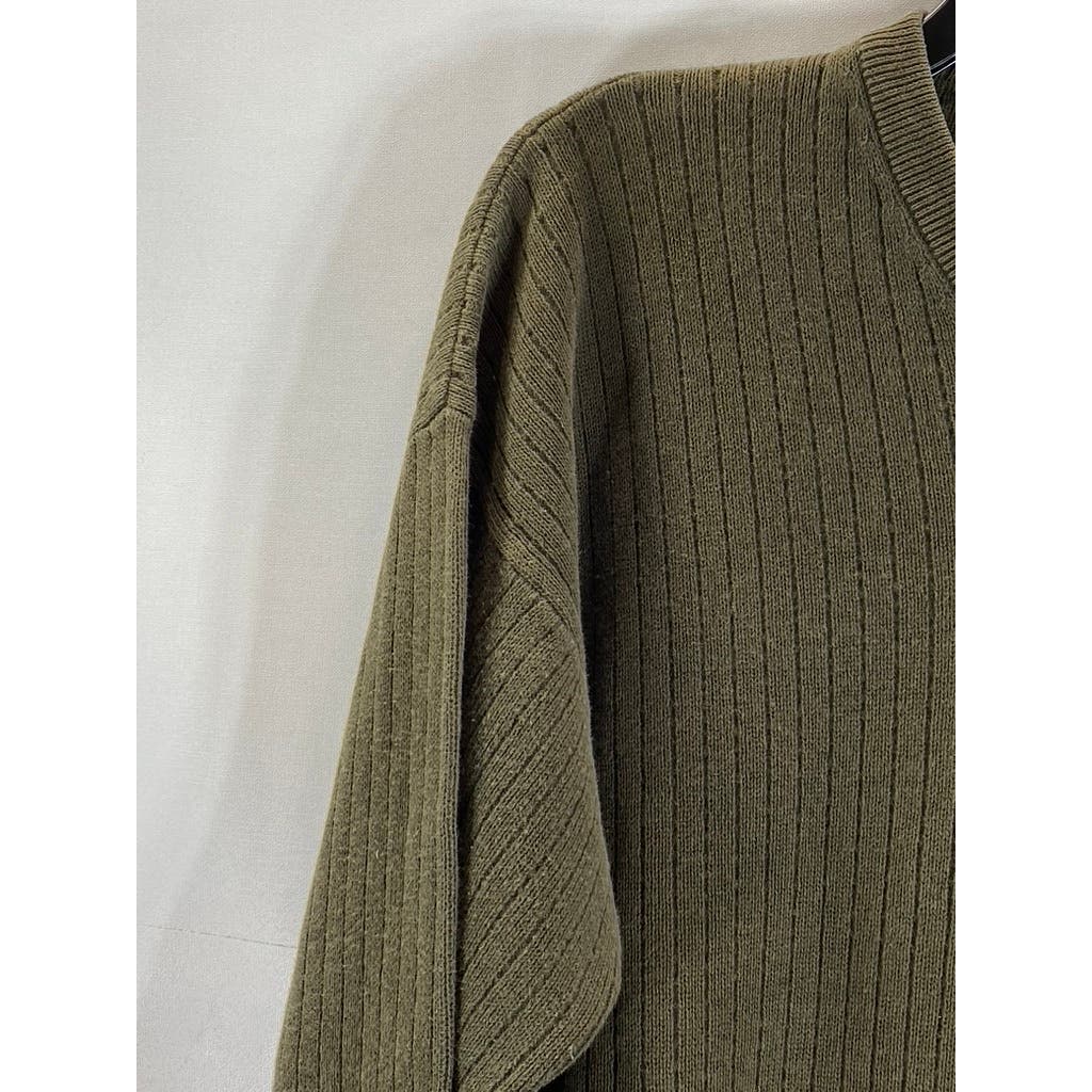 J. CREW Men's Olive Green Cotton Ribbed V-Neck Pullover Sweater SZ M