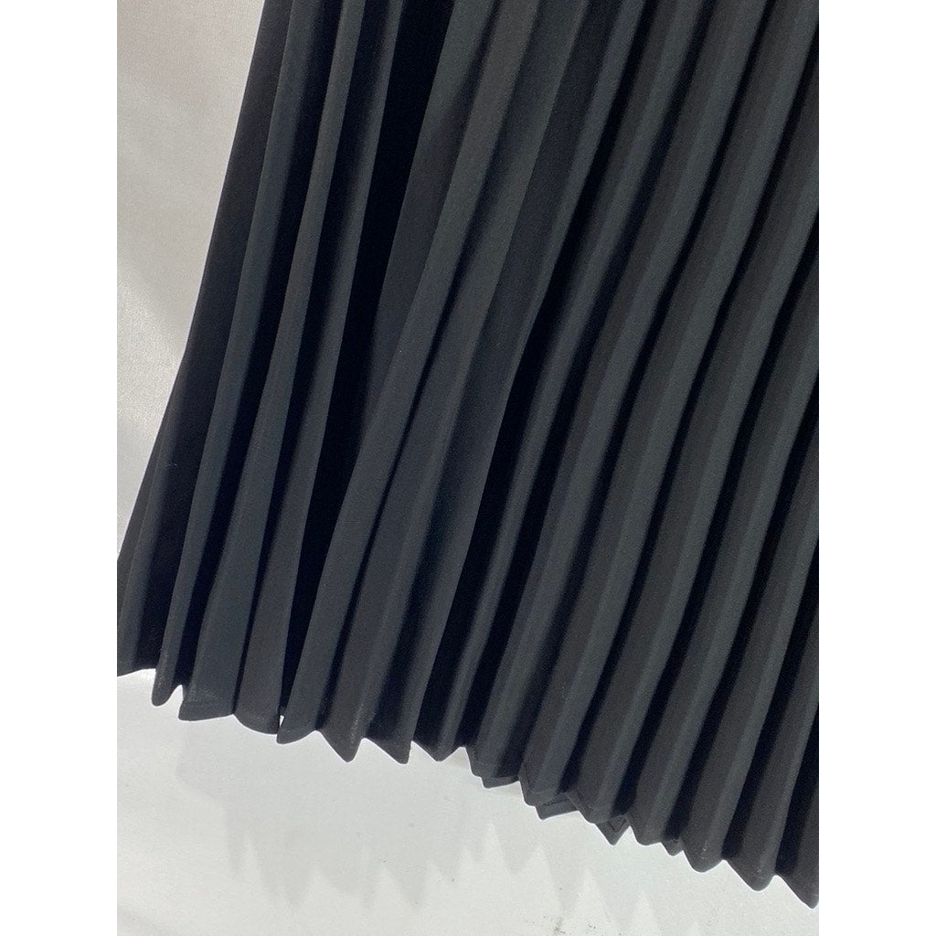 KATE KASIN Women's Black Pleated Knee-Length A-Line Swing Pull-On Skirt SZ XL