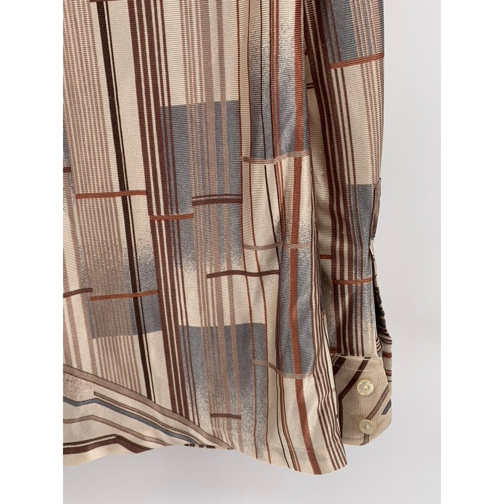 KENNINGTON Men's Vintage Brown Striped Button-Up Long Sleeve Shirt SZ M