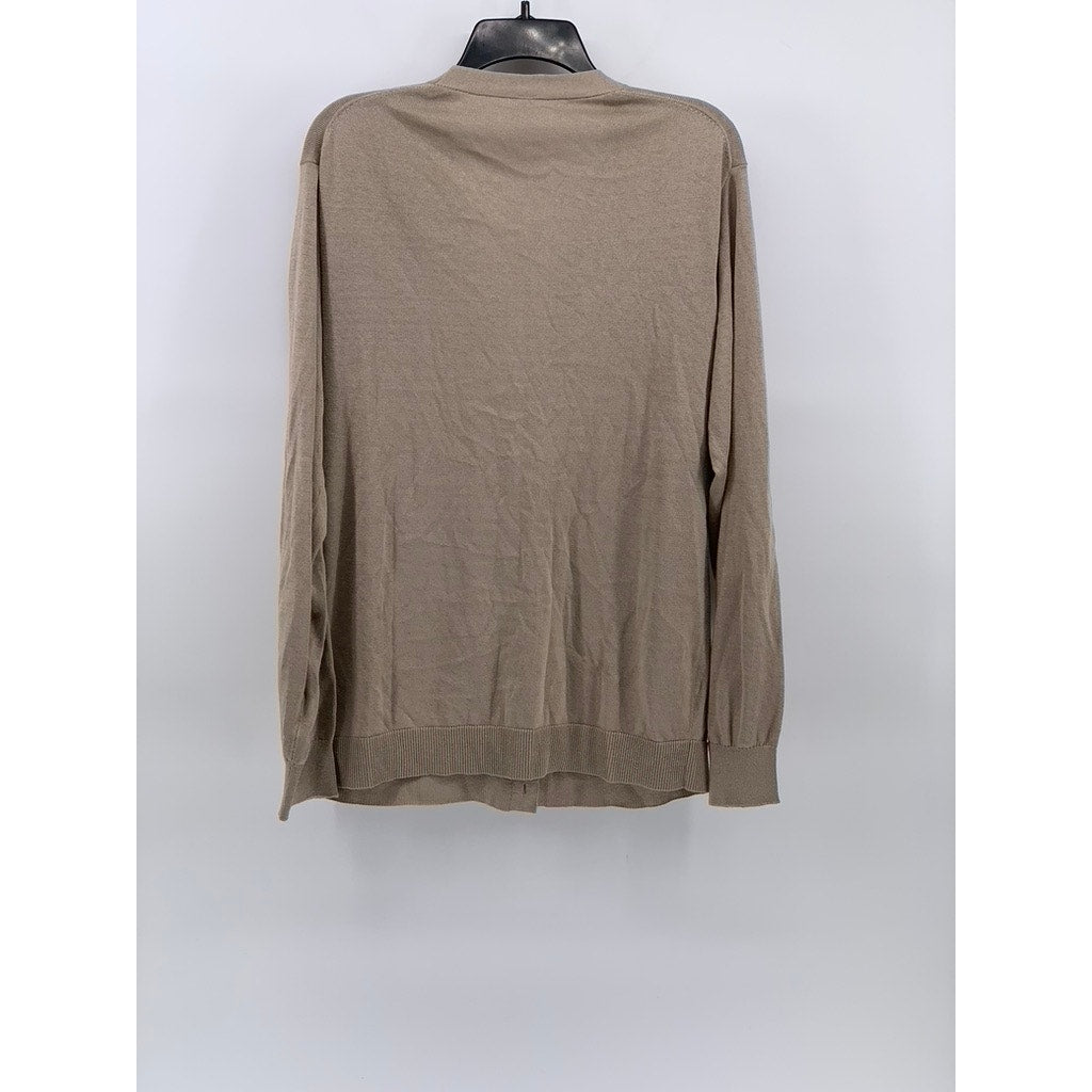 MUJI Women's Beige Knit V-Neck Hemp Blend Button-Up Long Sleeve Cardigan SZ M