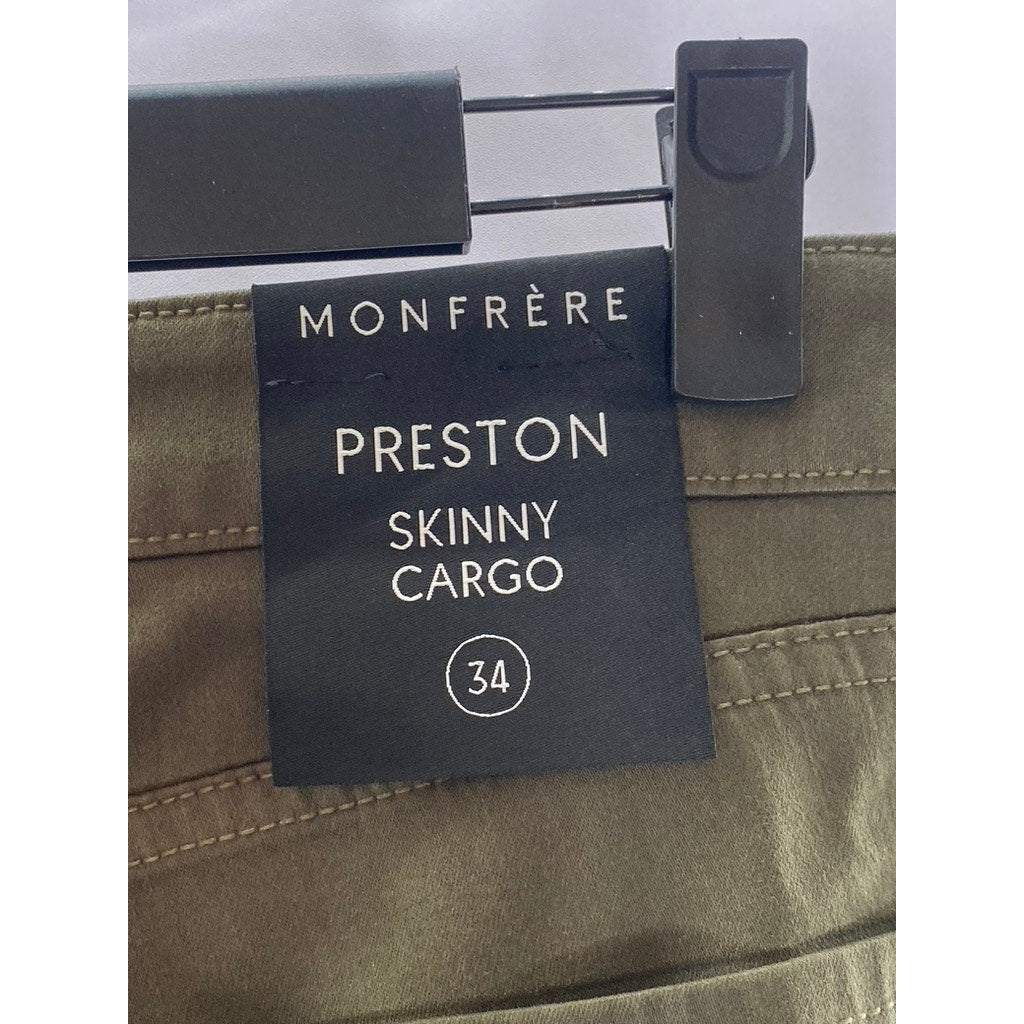 MONFRERE Men's Olive Green Coated Verdant Preston Skinny-Leg Cargo Pant SZ 34