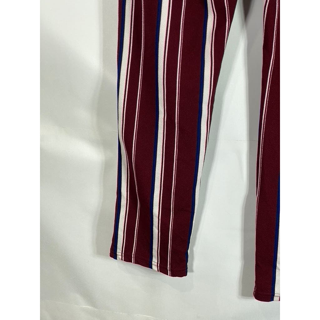 SPARK Women's Burgundy Striped Adjustable Strap Pull-On Pants SZ XL