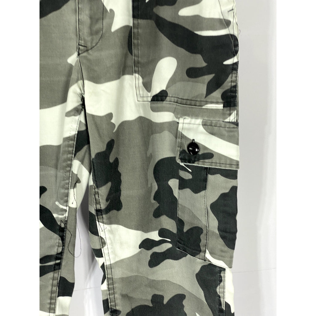 UNBRANDED Women's Gray-White Camo Print Straight-Leg Cargo Pant SZ M