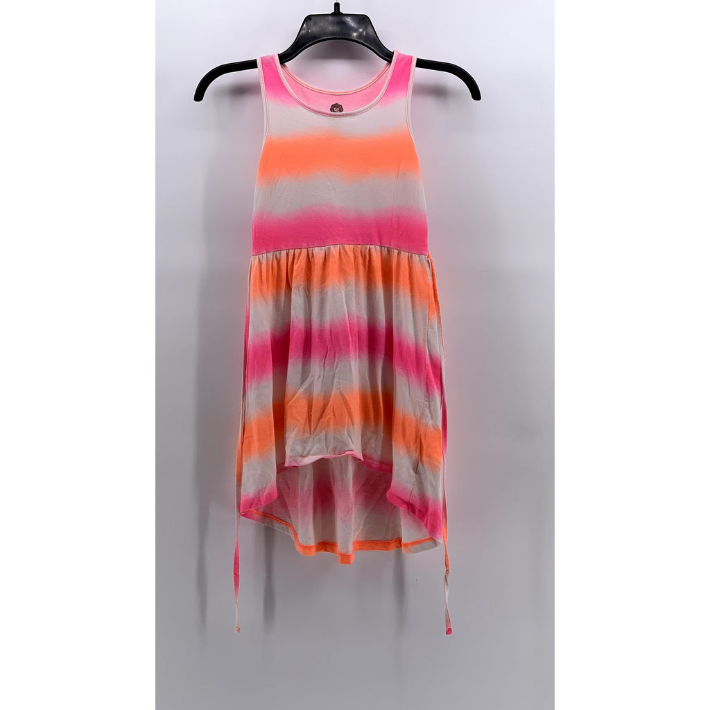 TOTAL GIRL Girls' White-Orange Striped Tie-Waist Tank Dress SZ S(7-8)