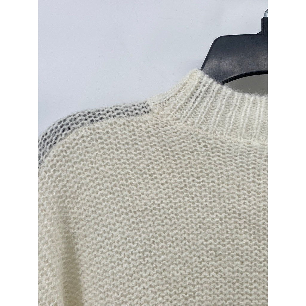 UNBRANDED Women's Cream Knit Drop Shoulder Long Sleeve Crewneck Sweater SZ S