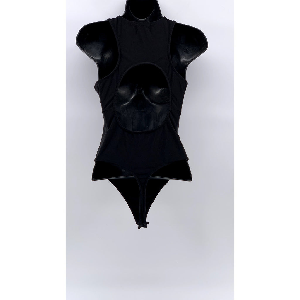 OPEN EDIT Women's Black Crewneck Cutout Back Bodysuit SZ S