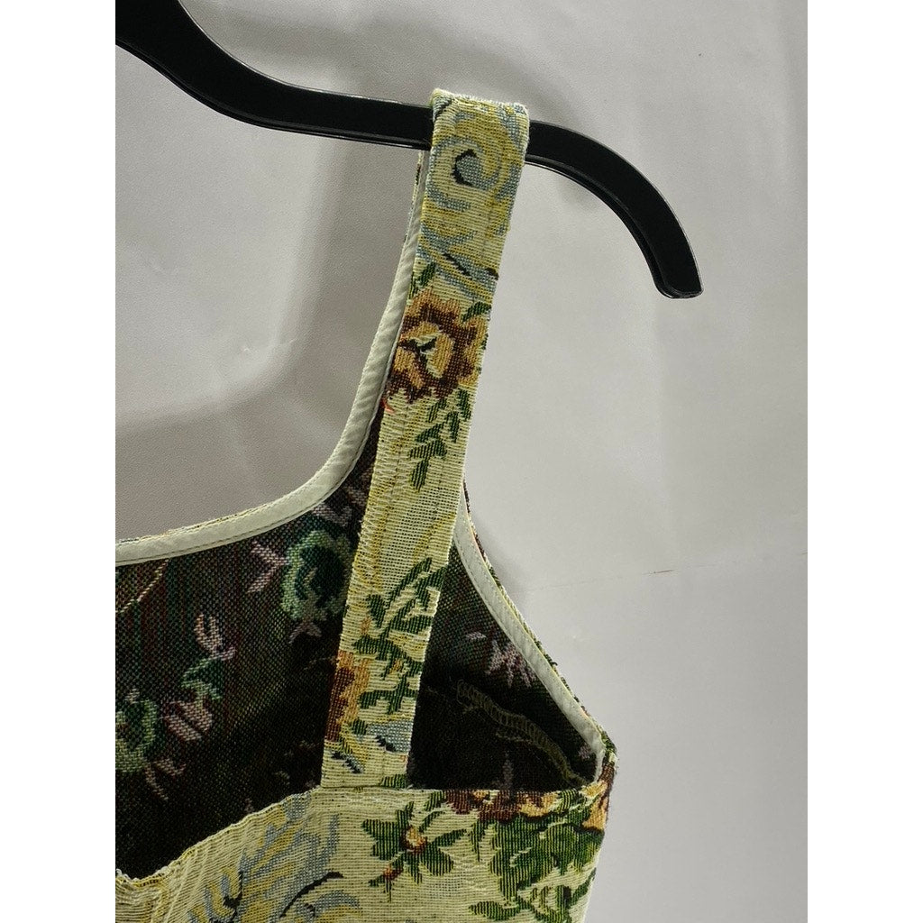 COMMENSE Women's Beige/Multi Floral "Vintage" Textured Corset Crop Top SZ XS