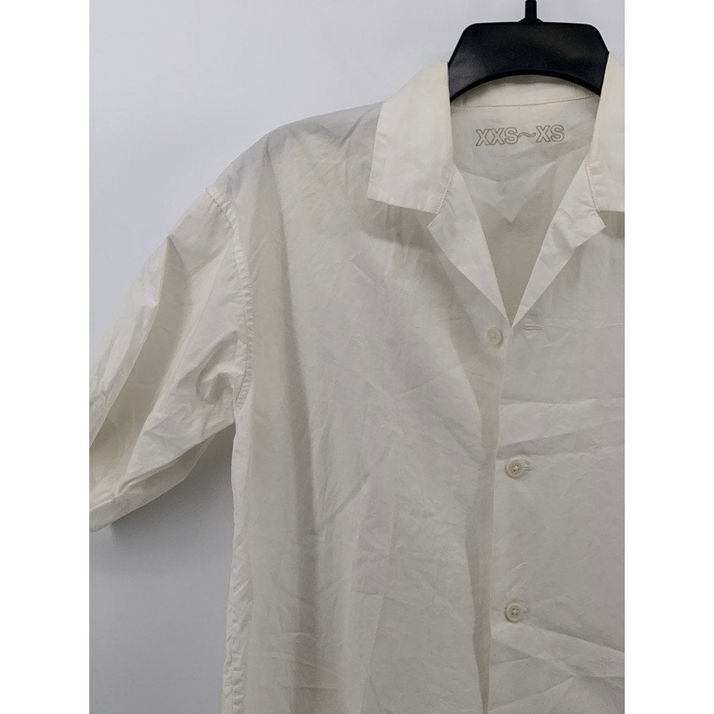 MUJI Men's White Boxy Button-Up Short Sleeve Camp Collar Shirt SZ 2XS/XS