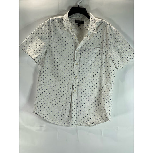 BANANA REPUBLIC Men's White Printed Standard-Fit Button-Up Shirt SZ M