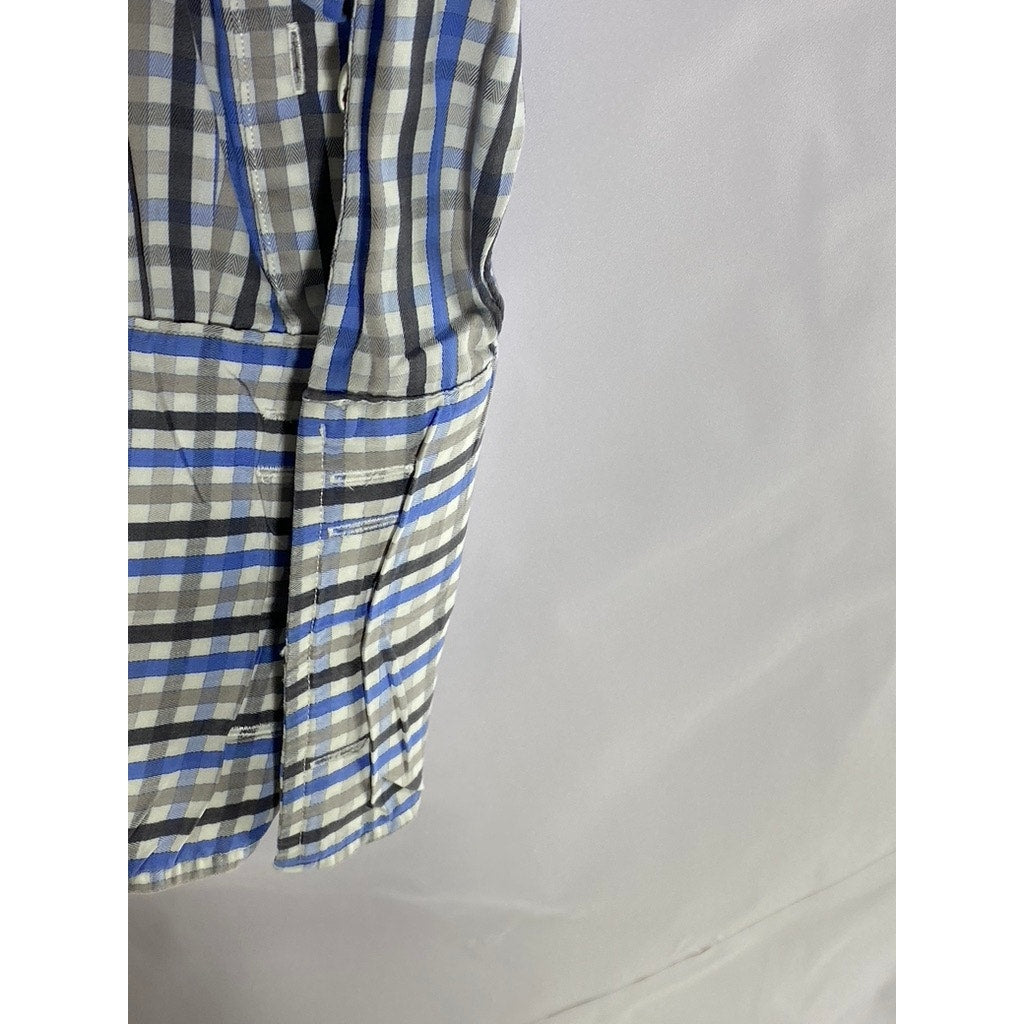 DALVEY Men's Blue-Black Gingham Slim-Fit Button-Up Long Sleeve Shirt SZ 16(M)