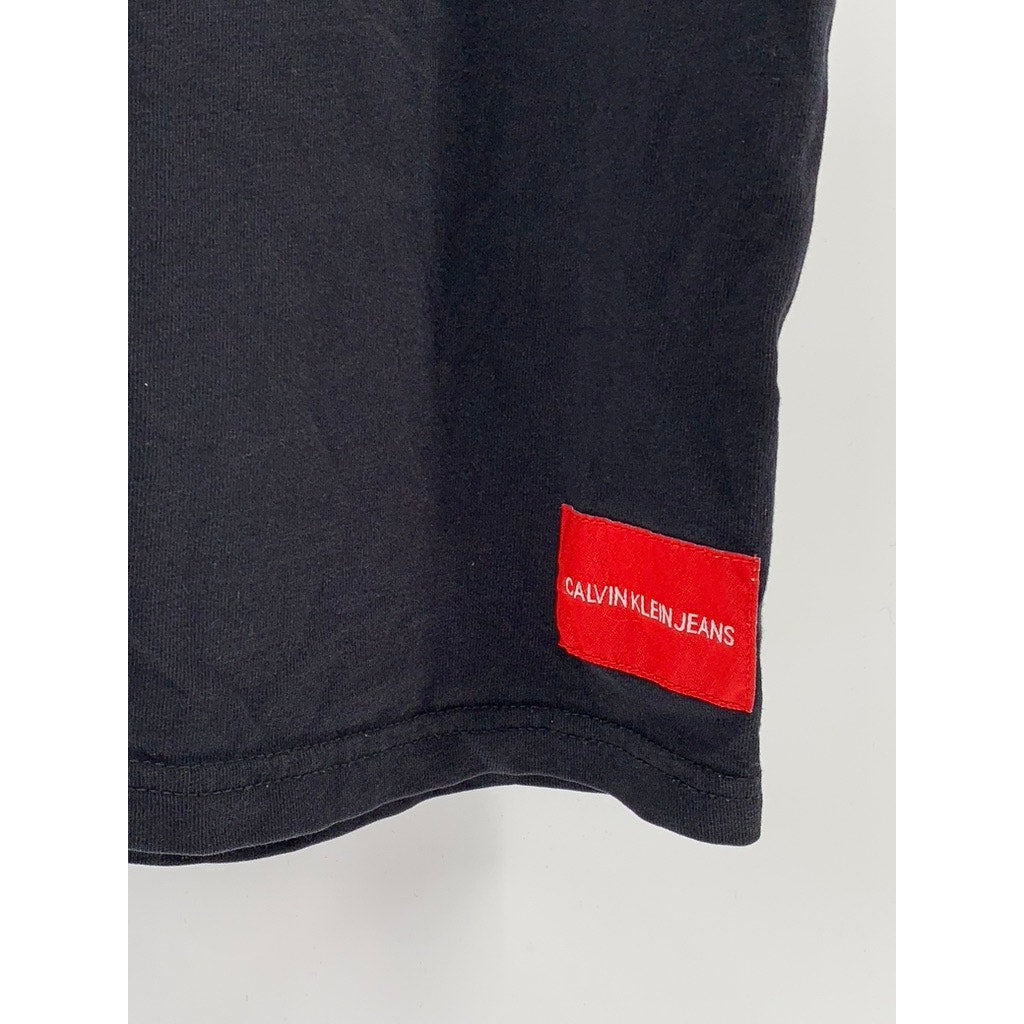 CALVIN KLEIN JEANS Men's Black Crewneck Shoulder Stripe Casual T-Shirt SZ L