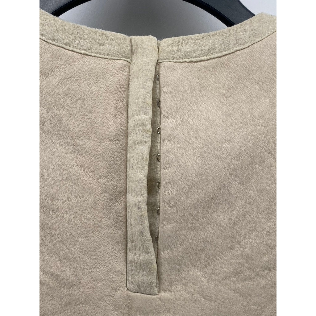 THEORY Women's Beige Scoop-Neck Back Hook Closure Sleeveless Blouse SZ S