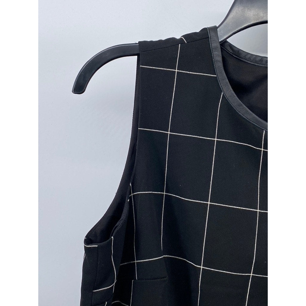 LAUREN RALPH LAUREN Women's Black Windowpane Crewneck A-Line Dress SZ 6