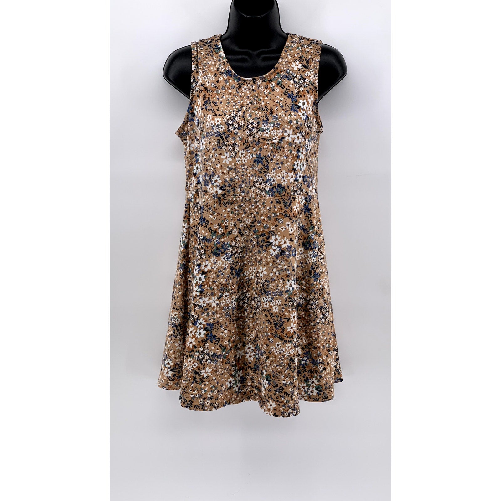 KNIT WORKS Girls' Tan Ditsy Floral Sleeveless Mini Dress SZ L