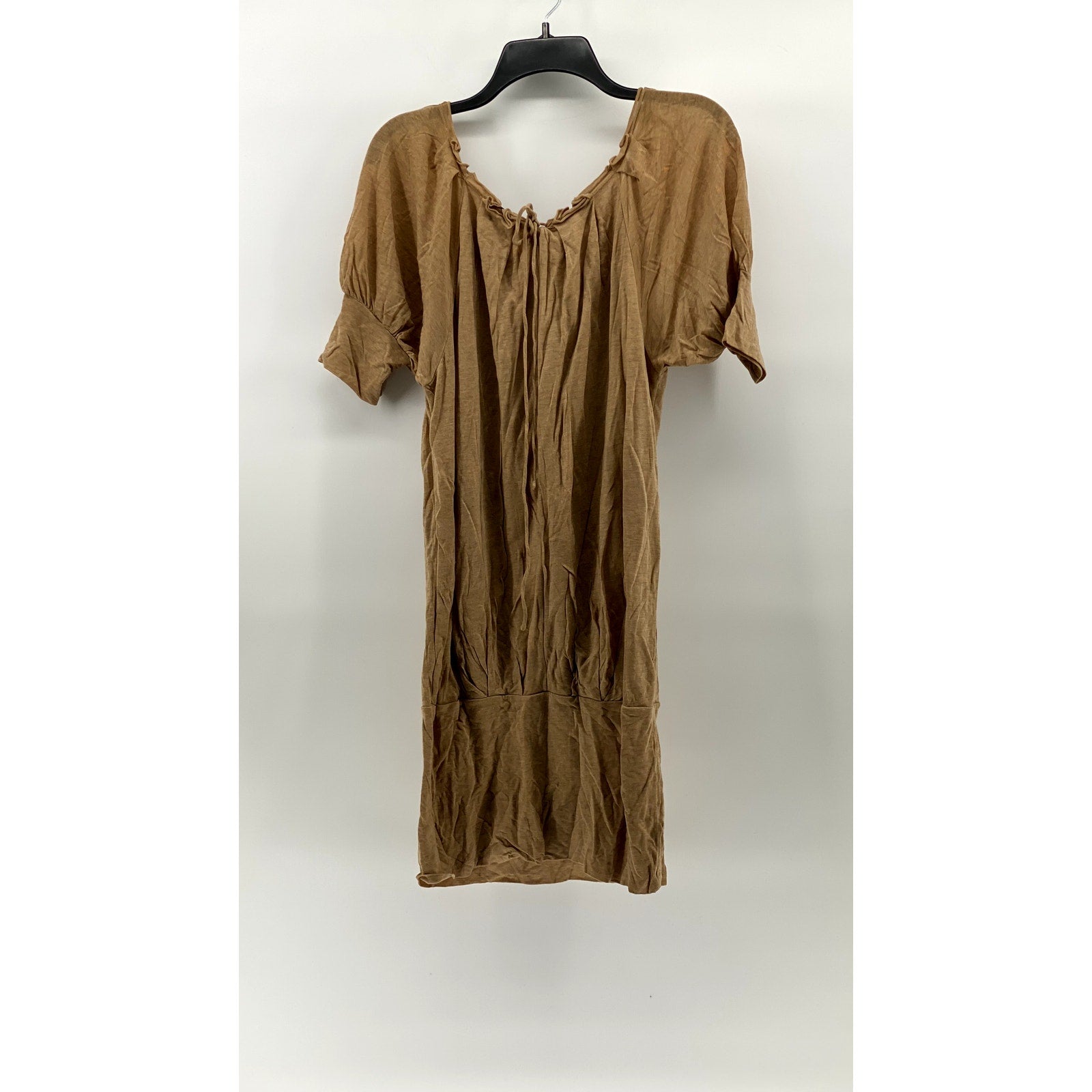 BCBMAXAZARIA Women's Tan Scoop-Neck Short Sleeve Bodycon Mini Dress SZ XS