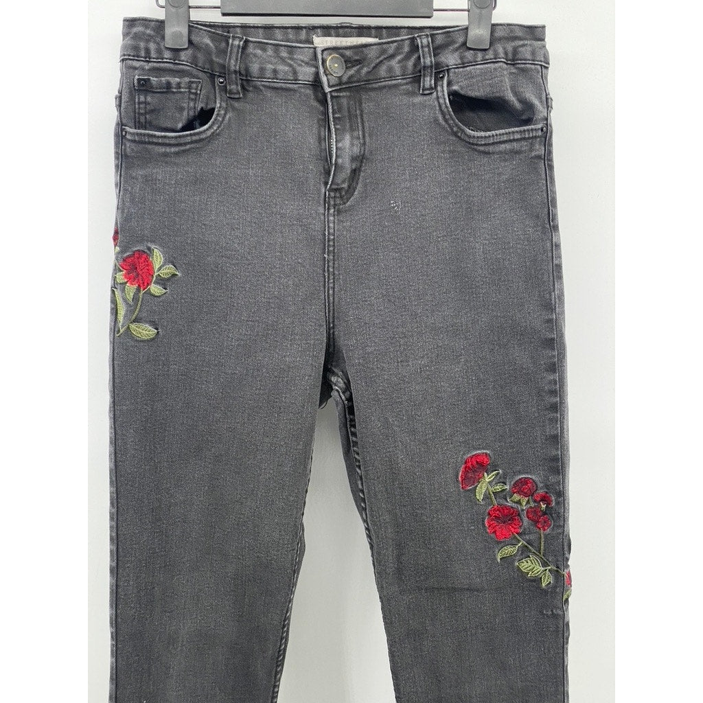 STREETWEAR SOCIETY Women's Washed Black Embroidered Rose Mom Jean SZ 9