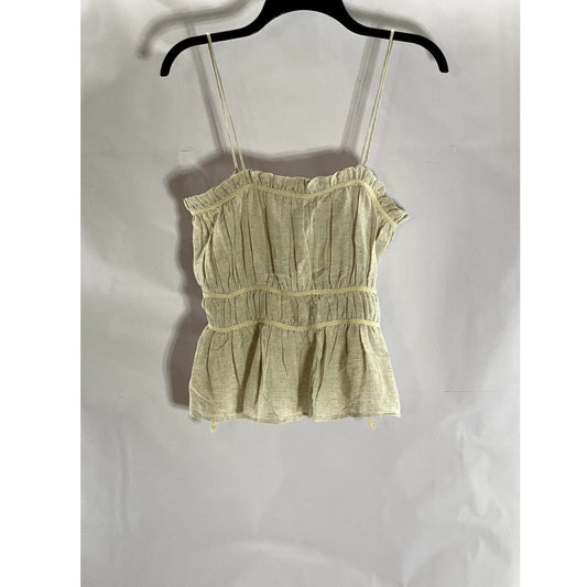 ZARA Women's Tan Straight-Neck Ruffle Elastic Waist Strap Rustic Top SZ L