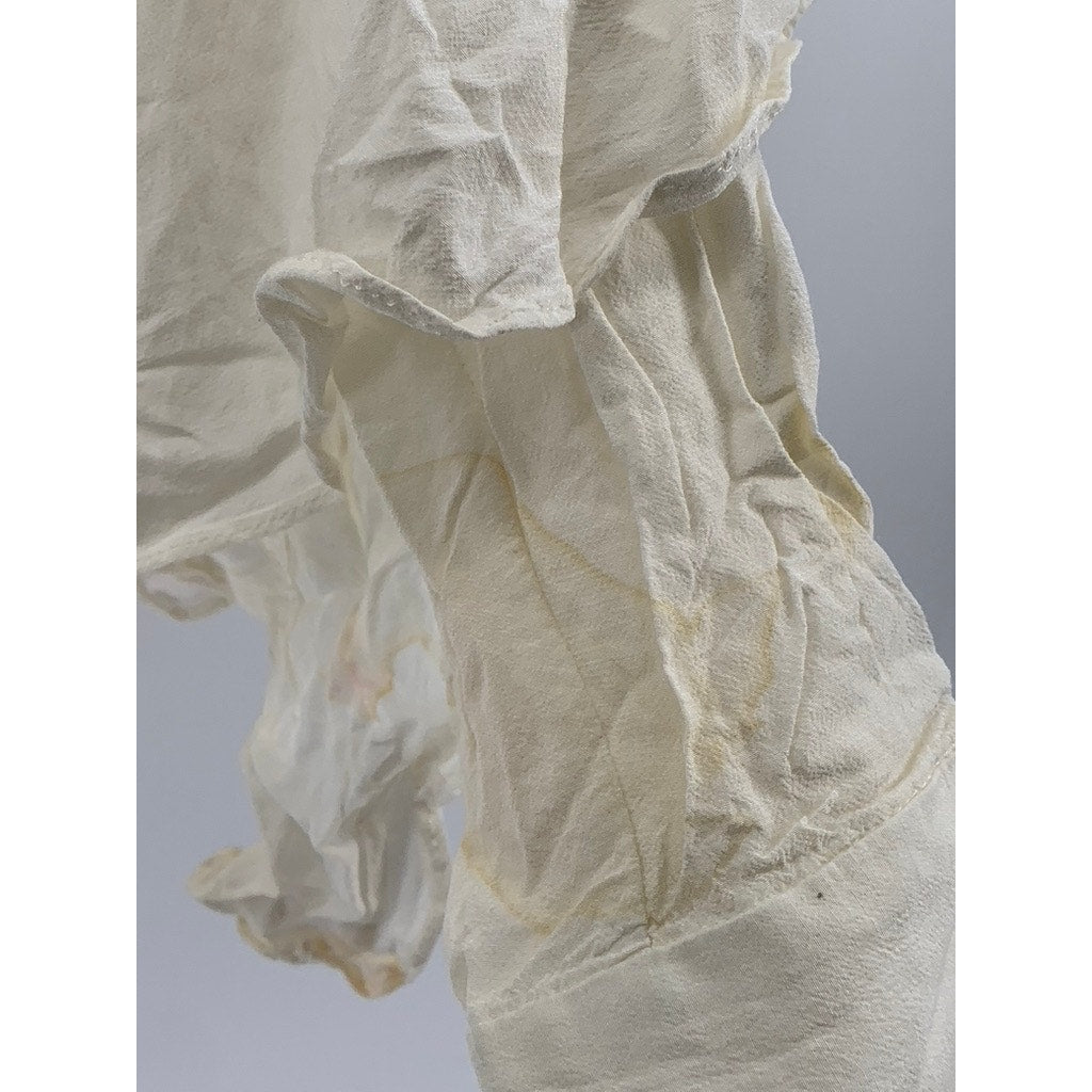 ZARA TRAFALUC COLLECTION Women's Off-White Tie-Neck Long Ruffle Sleeve Top SZ XL