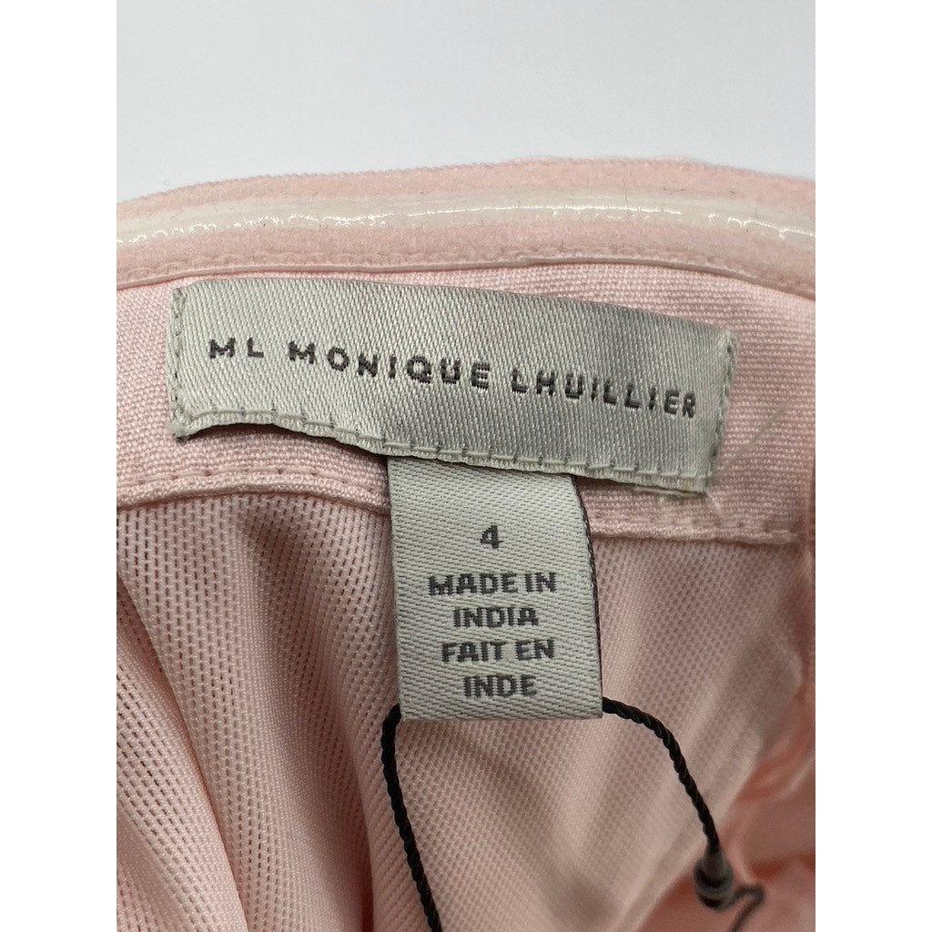 ML MONIQUE LHUILLIER Women's Pink Milana Strapless Rhinestone Midi Dress SZ 4