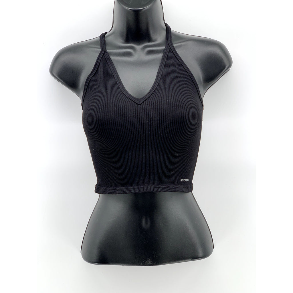 REFORMER Women's Black Ribbed V-Neck Racerback Cropped Tank Top SZ XS/S