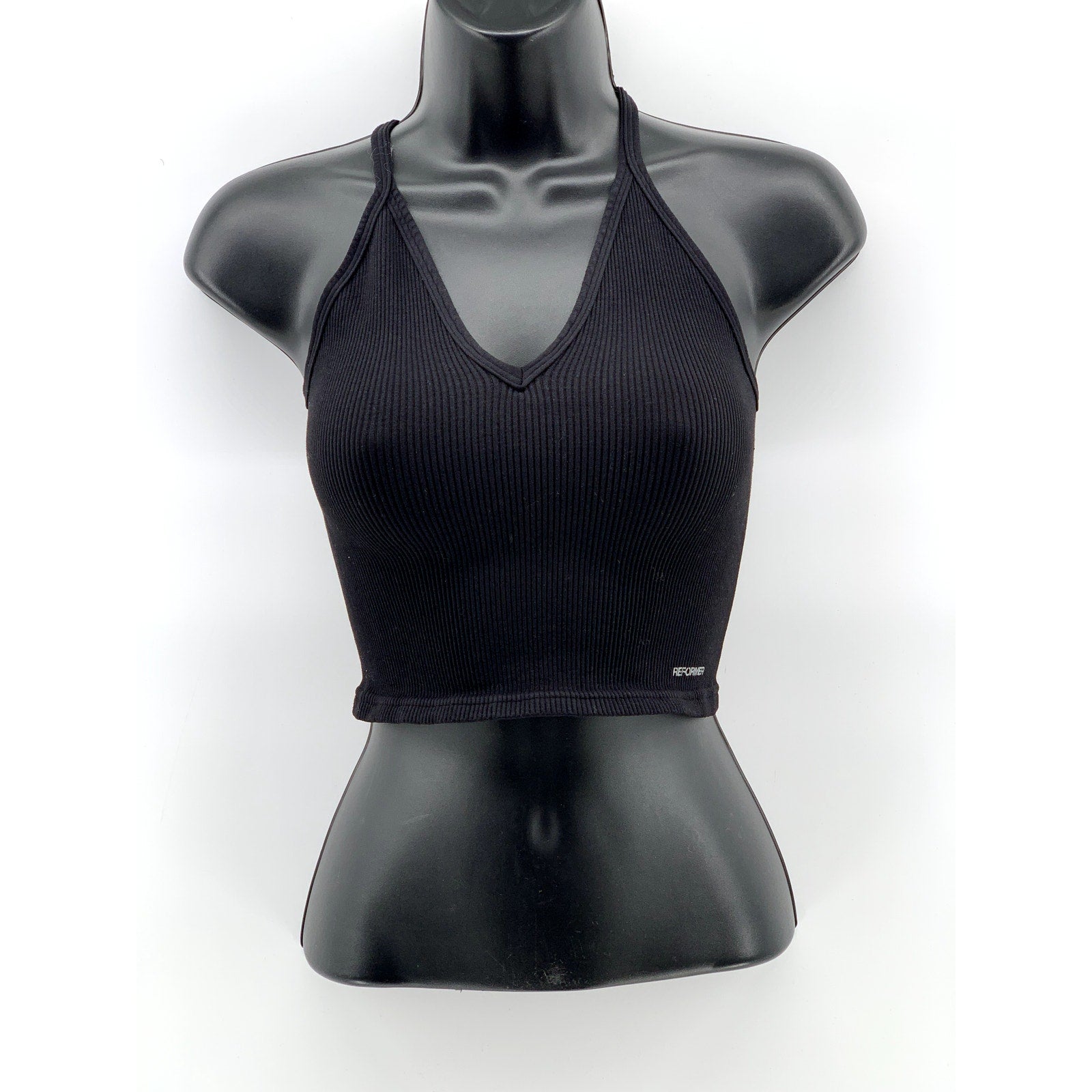 REFORMER Women's Black Ribbed V-Neck Racerback Cropped Tank Top SZ XS/S