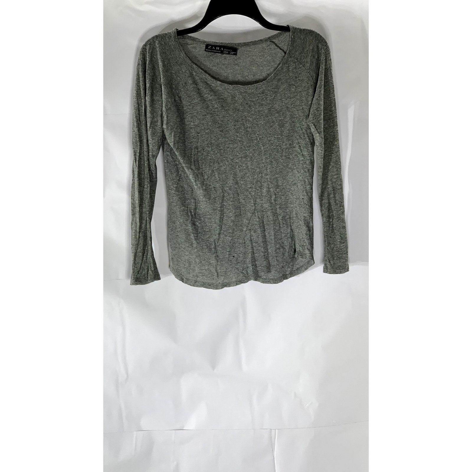 ZARA BASIC Women’s Gray Heather Scoop-Neck Long Sleeve Lightweight Top SZ M